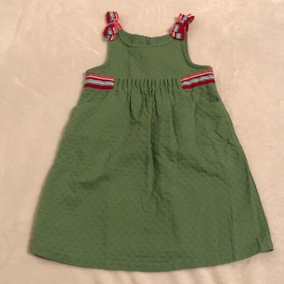 Gymboree Green Jumper Dress w Bow Trim - Size 5T - Picture 1 of 7